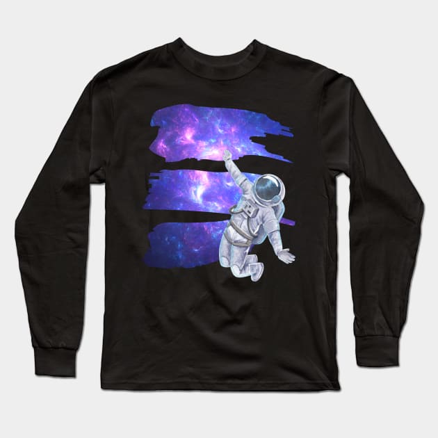 Flying floating astronaut Ufo alien funny cute spaceship moon mars cosmic space Long Sleeve T-Shirt by BoogieCreates